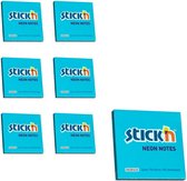 Stick'n sticky notes - 6-pack - 76x76mm, neon blauw, 100 memoblaadjes per blok