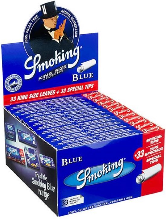 Smoking Blue KS Rolling Papers + Tips - Vloeipapier - Rolling papers - Lange Vloei – 24 stuks (per doos)