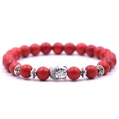 Bracelet avec breloque Bouddha - Bracelet pierre naturelle - Bande Perles - Femme / Homme / Unisexe / Cadeau - Cadeau pour homme & femme - Bouddha argenté - Élastique - Rouge