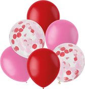 Folat - Ballonnen Mix Roze/ Rood 30 cm - 6 stuks