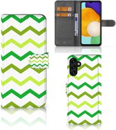 Telefoonhoesje Geschikt voor Samsung Galaxy A13 5G | Geschikt voor Samsung Galaxy A04s Flip Case Zigzag Groen