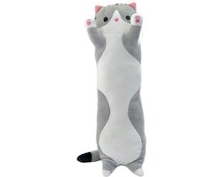 foto van Kat knuffel - Mood knuffel - 50 cm - Grijs - Poes Kussen - Bekend van TikTok