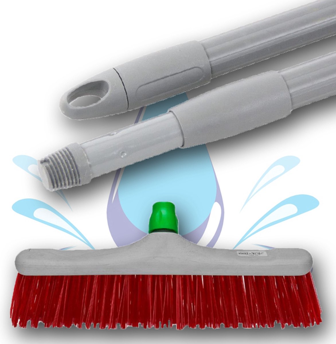 Goedkoopste Harde Bezem Rood- Tuinbezem - Nylon - 40 cm - Straatbezem - Bezems - Veger - Buiten Bezem met tele steel 150 cm - Schoonmaakartikelen - Schrobborstels