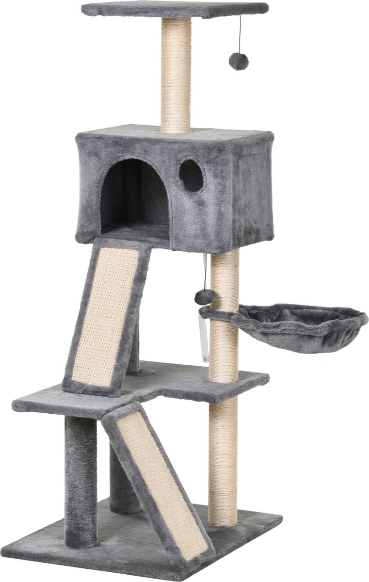 PawHut Kattenkrabpaal met sisalpaal klimboom voor katten grijs D30-278