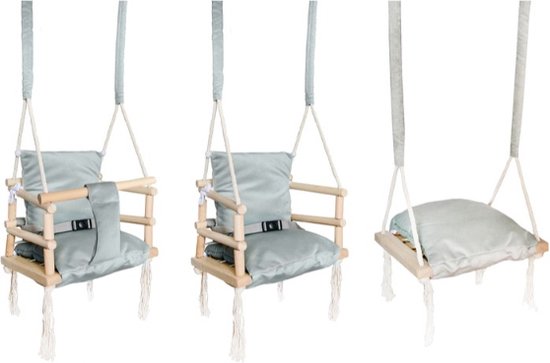 Babyschommel voor Binnen - 3-in-1 Grijze Plafondhanger - Baby swing seat - Gemaakt van hout van Ukje — afbeelding 5