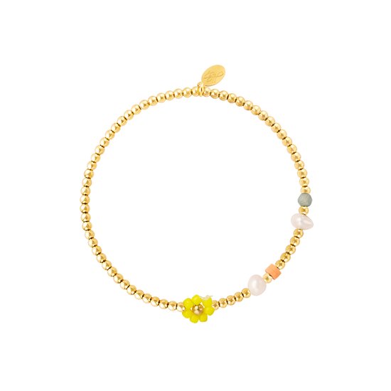Bracelet Fleur Acier Inoxydable - Bracelets de perles - Bracelet perles - 17 cm - Goud