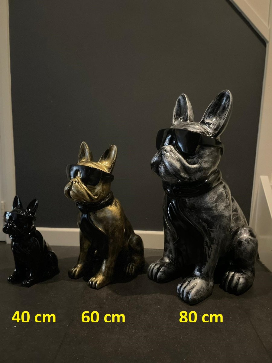 BOULEDOGUE FRANÇAIS EN RESINE LUNETTES/CRAVATE ROUGE-NOIR 120 CM