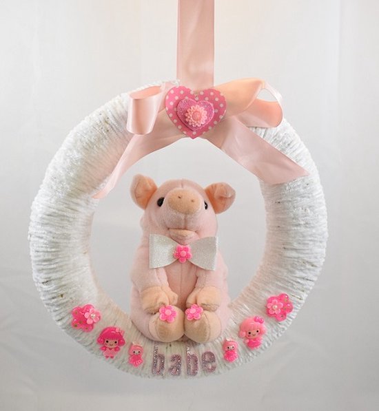 Geboorte baby, kraamcadeau, geboorte krans, hangkrans  "Varken" Ø 30 cm Handmade