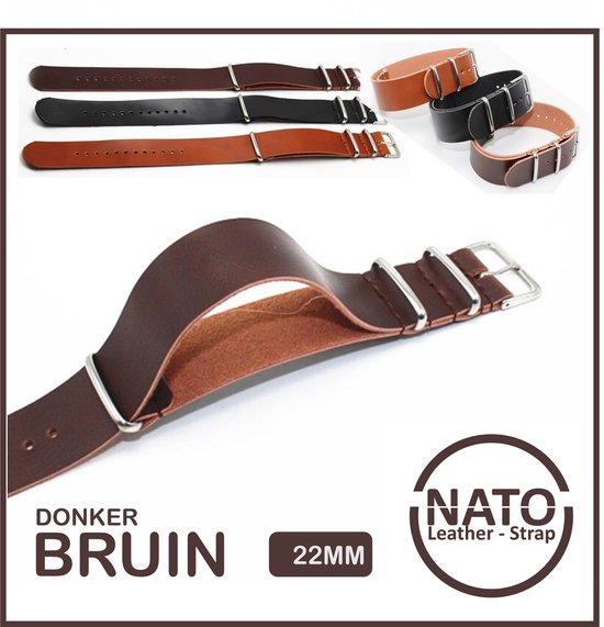 Bracelet Nato en cuir 22 mm - Marron foncé Vintage James Bond - Bracelet Nato Collection Cuir - Homme - Bracelet de montre en cuir - Marron foncé Bande passante 22 mm pour Seiko Casio Omega Rolex Tudor et plus encore !