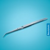 BeautyTools Punt Pincet SOLID-GRIP - Pincet met Microvertanding Voor Splinters en Hobby - Kromme Bek - Tweezers Met Vergrendeling (15 cm) - Inox (PT-1031)