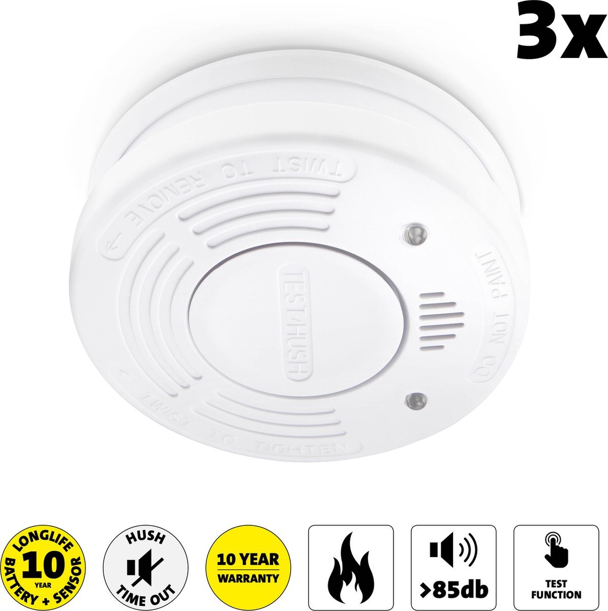 Brandmelder - Smartwares - Optische Rookmelder - PD-8829 - Inclusief 10 jaar lithium batterij - 85 dB - Q-label - 3-pack