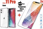 Apple iPhone 11 Pro Hoesje Transparant Shockproof Case + 2Pcs Screenprotector Tempered Glass 9H 2.5D 0.3mm - iPhone 11 Pro Beschermglazen ............. HiCHiCO