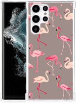 Hoesje met naam Geschikt voor Samsung Galaxy S22 Ultra Telefoonhoesje met doorzichtige rand Flamingo