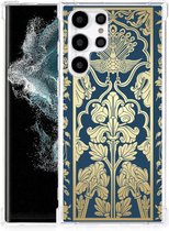 Hoesje Bumper Geschikt voor Samsung Galaxy S22 Ultra Telefoon Hoesje met doorzichtige rand Beige Flowers
