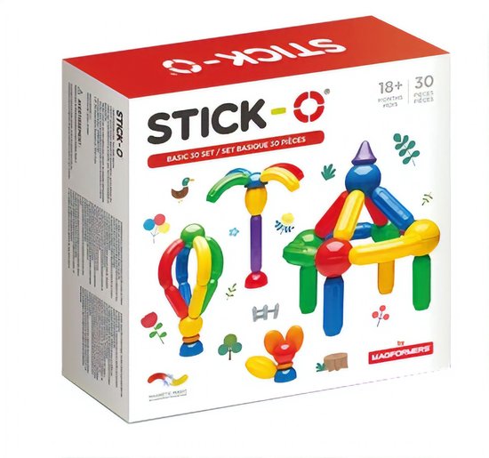 Stick-O Basic Set - Magnetisch Bouwspeelgoed - 30-delig - Montessori Speelgoed - vanaf 18 maanden