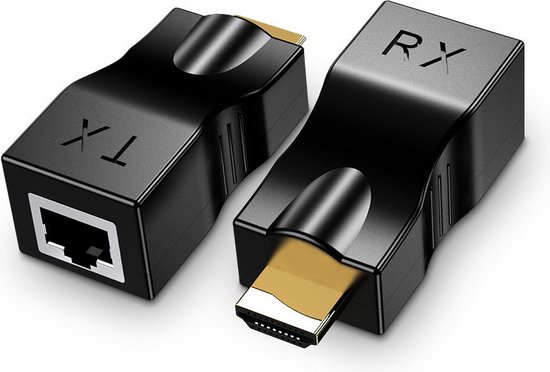 Viatel HDMI Male naar RJ45 Extender Adapter Ontvanger (Receiver + Transmitter)|Cat-5e/6 Kabel| 4K Tot 30M|Premium Kwaliteit|Zwart - Merkloos