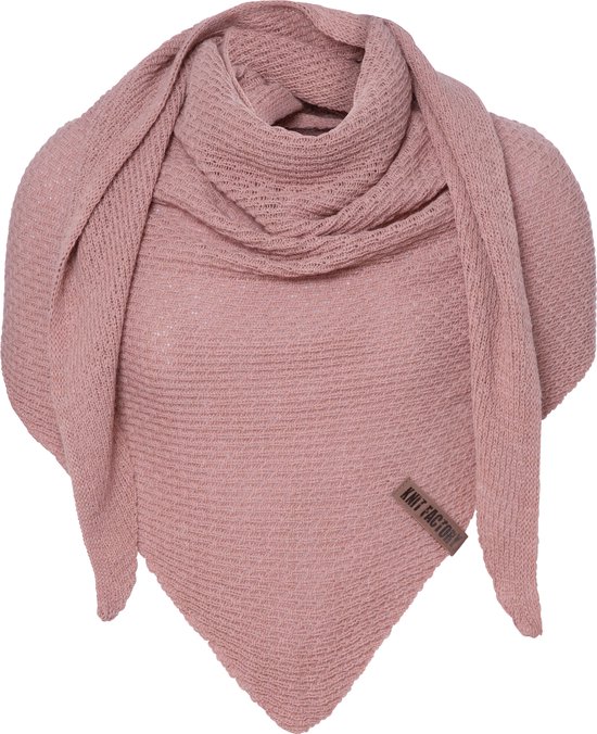 Knit Factory Gina Gebreide Omslagdoek - Driehoek Sjaal Dames - Dames sjaal - Sjaal voor de lente, zomer en herfst - Stola - Oud Roze - 190x85 cm