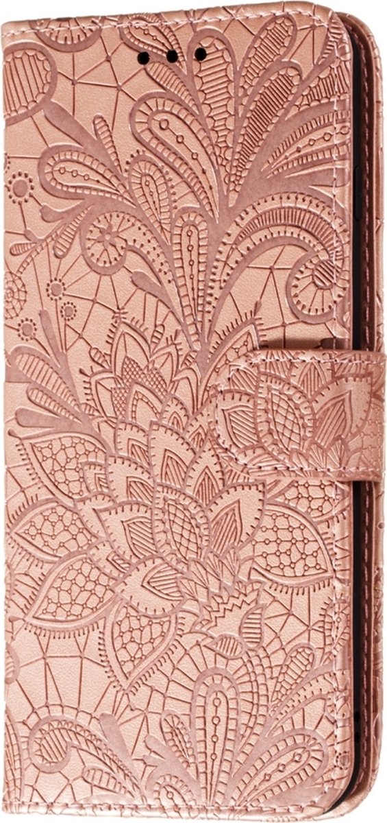 Mobigear Telefoonhoesje geschikt voor Apple iPhone 12 Mini Hoesje | Mobigear Flowers Bookcase Portemonnee | Pasjeshouder voor 3 Pasjes | Telefoonhoesje voor Pinpas / OV Kaart / Rijbewijs - Roségoud