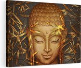 Artaza Canvas Schilderij Gouden Boeddha Hoofd - 120x80 - Groot - Foto Op Canvas - Wanddecoratie Woonkamer