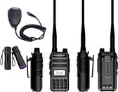 Baofeng UV-11R Plus Walkie Talkie - UHF & VHF - 8W - Verlichte LCD Scherm & Toetsenbord - 128 Kanalen - 15KM Bereik - Waterproof - Zwart - Incl. Oortjes, Microfoon & Zaklamp