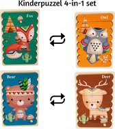 Houten Puzzel - Dubbelzijdige Kinderpuzzels - Set 4-in-1 - Montessori Speelgoed - Set Dieren