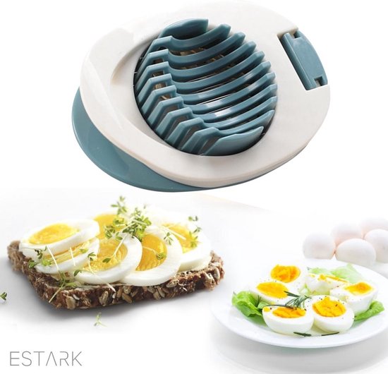 ESTARK® Eiersnijder - Professionele Kwalitatieve Eiersnijder - Egg slicer - Metalen Snijdraden - Eiersnijder - Snijden - Vaatwasbestendig - Metalen Houder - Stalen Eisnijder - Eisnijder - Ei-snijder - Ei Snijder - Blauw - ESTARK