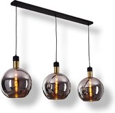 Glazen Hanglamp - Vintage glazen Hanglamp - Hanglamp Messing, Zwart, 3-lichts - Interieur Hanglamp Messing zwarte rokerige kleuren hanglamp - E27 Retro 25 watt Hanglamp Woonkamer h