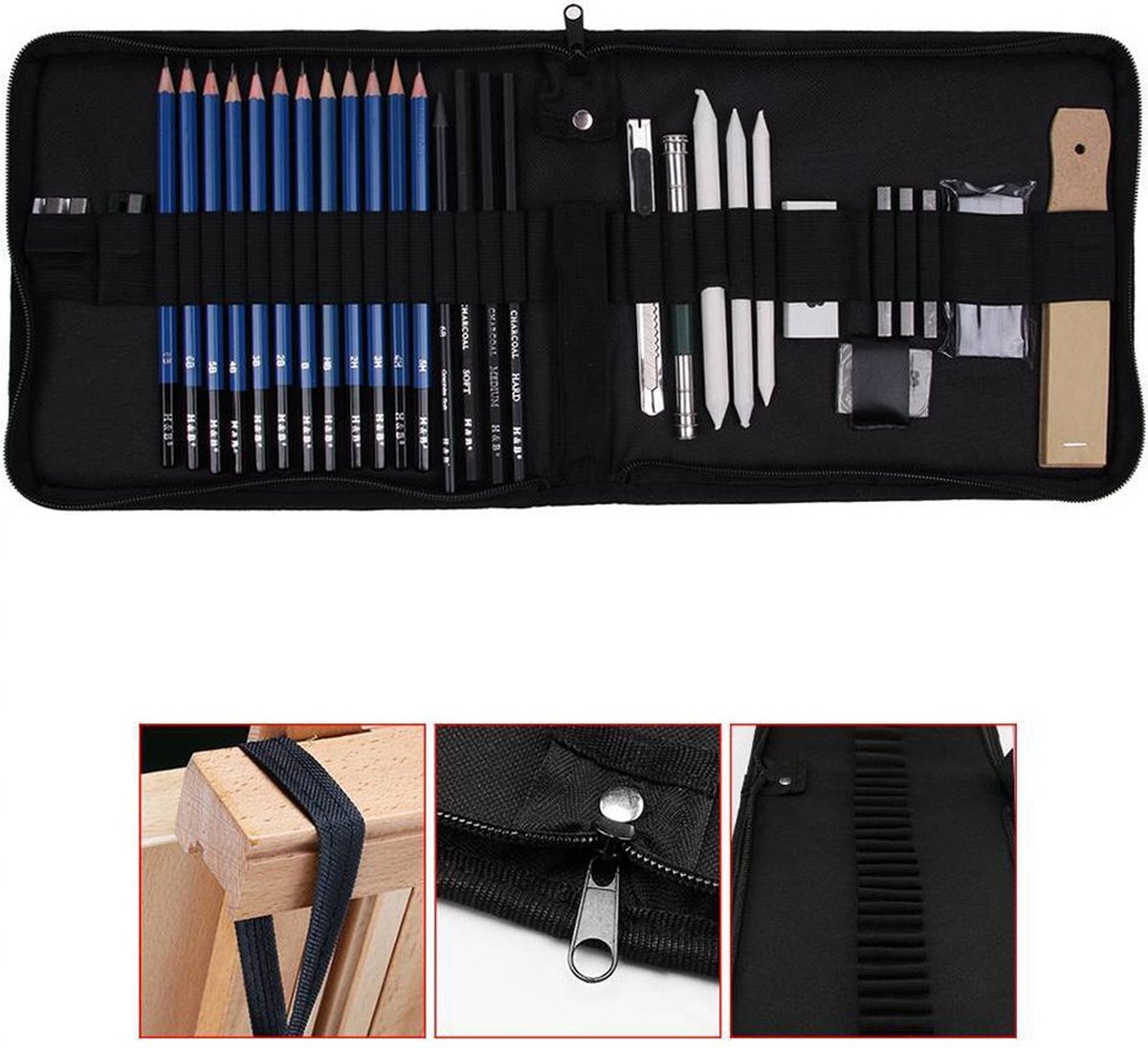 H & B 80 stuks tekenpotlodenset, schetspotlodenset, professionele tekenset met kleurboek, 3 kleuren schetsboek, tekensets voor volwassenen, kunstenaars, kinderen, beginners