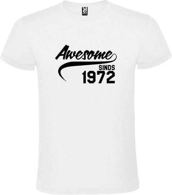 Wit T-shirt ‘Awesome Sinds 1972’ Zwart Maat 3XL
