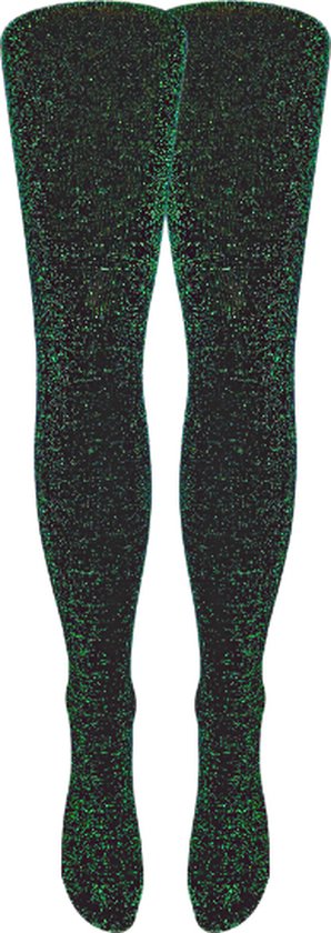 Zwarte panty met glinsterende groene spikkels over het gehele oppervlak.