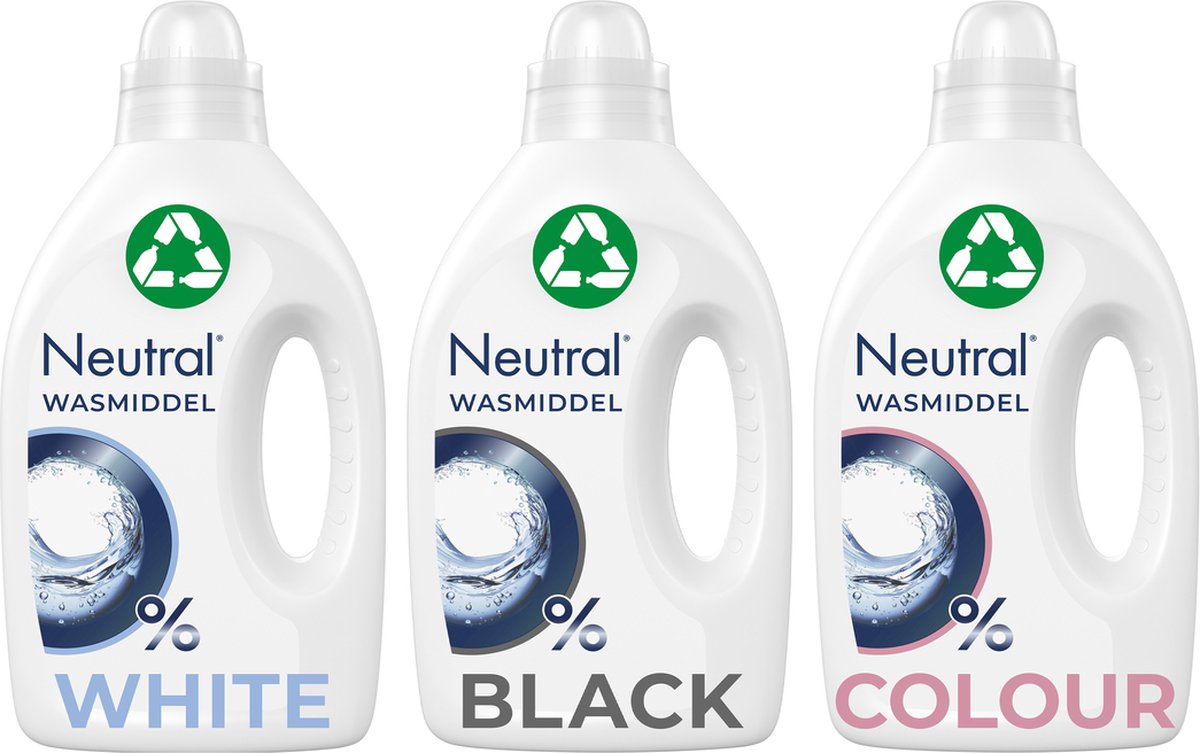 Neutral 0 Vloeibaar Wasmiddelpakket - Wit Zwart Kleur - zorgt voor de gevoelige huid én voor het milieu - 3 x 20 wasbeurten