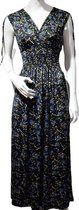 Dames Maxi Jurk - Bloemenprint - Zwart - Blauw - Maat S/M (357)