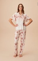Suwen- Dames Pyjama Set -Homewear -Satijn -Korte Mouwen Ecru Maat XXL