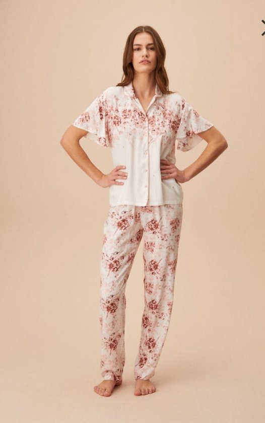 Suwen- Dames Pyjama Set-Homewear - Luxe Pyjamaset- Nachtkleding- Korte Mouwen Wit Maat XXL
