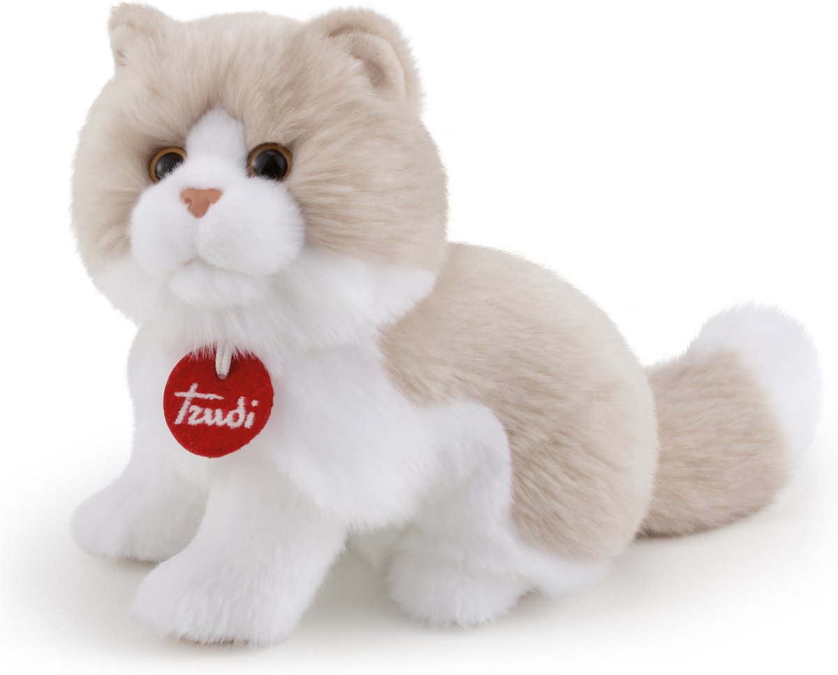 Trudi - Classic Knuffelkat Giada 23 cm - Handgemaakt in Italie - Zacht pluche - Knuffeldier voor jongens en meisjes - Wit Grijs - 11x18x23 cm maat S