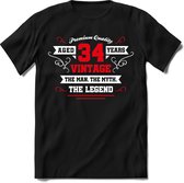 34 Jaar Legend - Feest kado T-Shirt Heren / Dames - Wit / Rood - Perfect Verjaardag Cadeau Shirt - grappige Spreuken, Zinnen en Teksten. Maat XL
