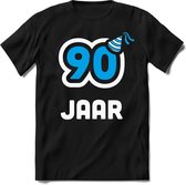 90 Jaar Feest kado T-Shirt Heren / Dames - Perfect Verjaardag Cadeau Shirt - Wit / Blauw - Maat S