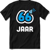 66 Jaar Feest kado T-Shirt Heren / Dames - Perfect Verjaardag Cadeau Shirt - Wit / Blauw - Maat L