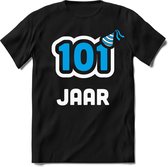101 Jaar Feest kado T-Shirt Heren / Dames - Perfect Verjaardag Cadeau Shirt - Wit / Blauw - Maat XL