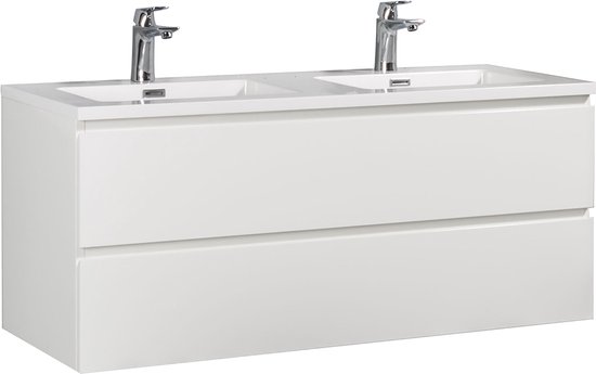 Meuble de salle de bain blanc brillant 120 cm avec double vasque en