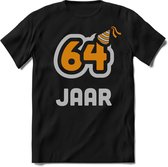 64 Jaar Feest kado T-Shirt Heren / Dames - Perfect Verjaardag Cadeau Shirt - Goud / Zilver - Maat M