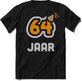 64 Jaar Feest kado T-Shirt Heren / Dames - Perfect Verjaardag Cadeau Shirt - Goud / Zilver - Maat XL