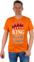 Oranje Heren T-Shirt - King Of The World -  Voor Koningsdag - Holland - Formule 1 - EK/WK Voetbal - Maat L