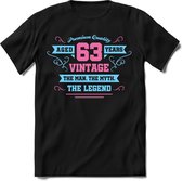 63 Jaar Legend - Feest kado T-Shirt Heren / Dames - Licht Blauw / Licht Roze - Perfect Verjaardag Cadeau Shirt - grappige Spreuken, Zinnen en Teksten. Maat S