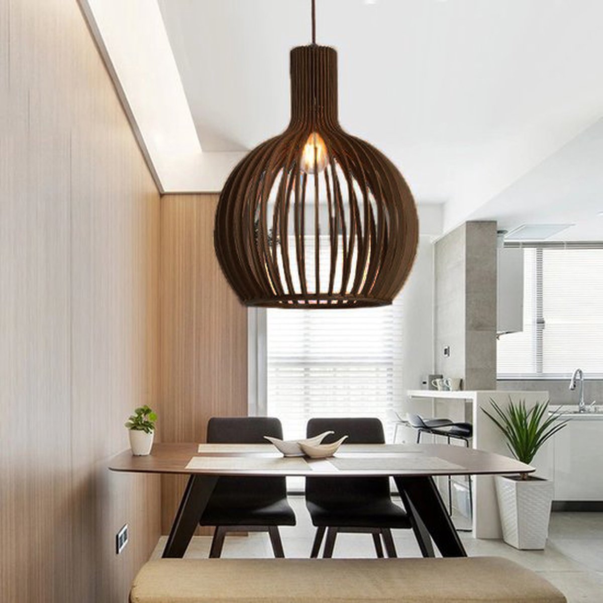Lille Houten Design Hanglamp - E27 Fitting - ⌀45x54cm - Zwart | bol.com