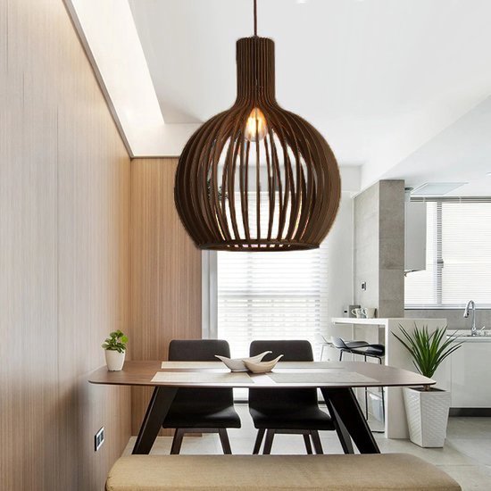 Lille Houten Design Hanglamp - E27 Fitting ⌀45x54cm - Zwart | bol.com