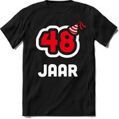 48 Jaar Feest kado T-Shirt Heren / Dames - Perfect Verjaardag Cadeau Shirt - Wit / Rood - Maat L