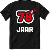 78 Jaar Feest kado T-Shirt Heren / Dames - Perfect Verjaardag Cadeau Shirt - Wit / Rood - Maat L