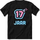 17 Jaar Feest kado T-Shirt Heren / Dames - Perfect Verjaardag Cadeau Shirt - Licht Blauw / Licht Roze - Maat L