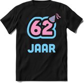62 Jaar Feest kado T-Shirt Heren / Dames - Perfect Verjaardag Cadeau Shirt - Licht Blauw / Licht Roze - Maat XXL